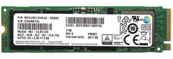 Samsung PM981 512GB 2280 NVMe M.2 SSD