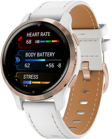 Garmin Venu 2S Light Gold Bezel, Light Sand Case, Leather White