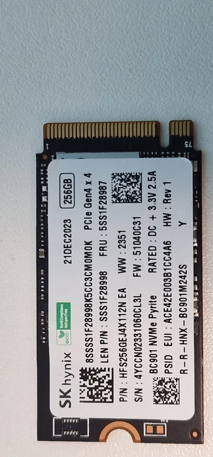 SK Hynix SSD 256GB SSD M.2 2280 NVMe PCIe Gen4 x4 HFS256GEJ4X112N