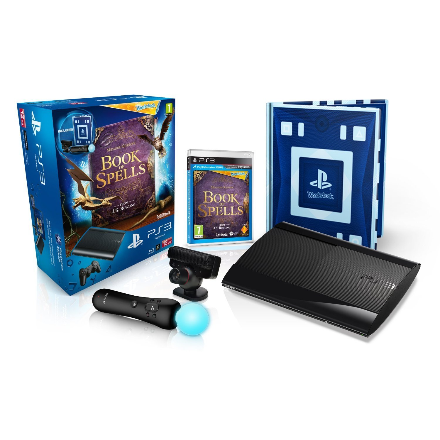 Sony PlayStation 3 12GB Super Slim with Book Of Spells - Wonderbook, Move Controller and Eye Cam.
